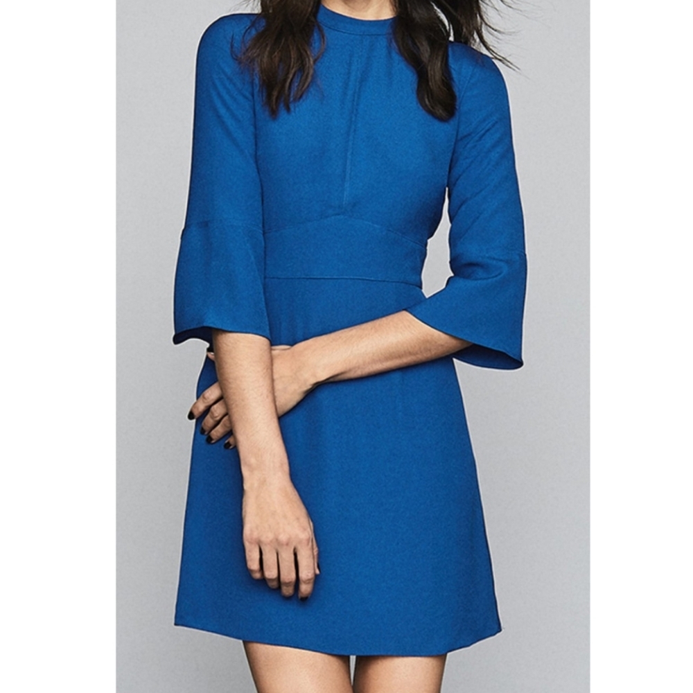 Reiss Royal $330 Crepe Cora Blue A-Line Dress - Picture 2 of 10